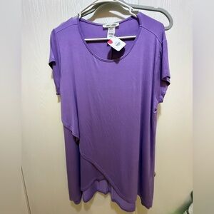Women's Purple Short Sleeve Asymmetric Hem Tee